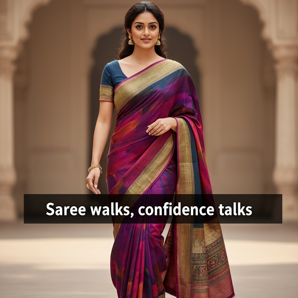 Saree walking video/reel captions