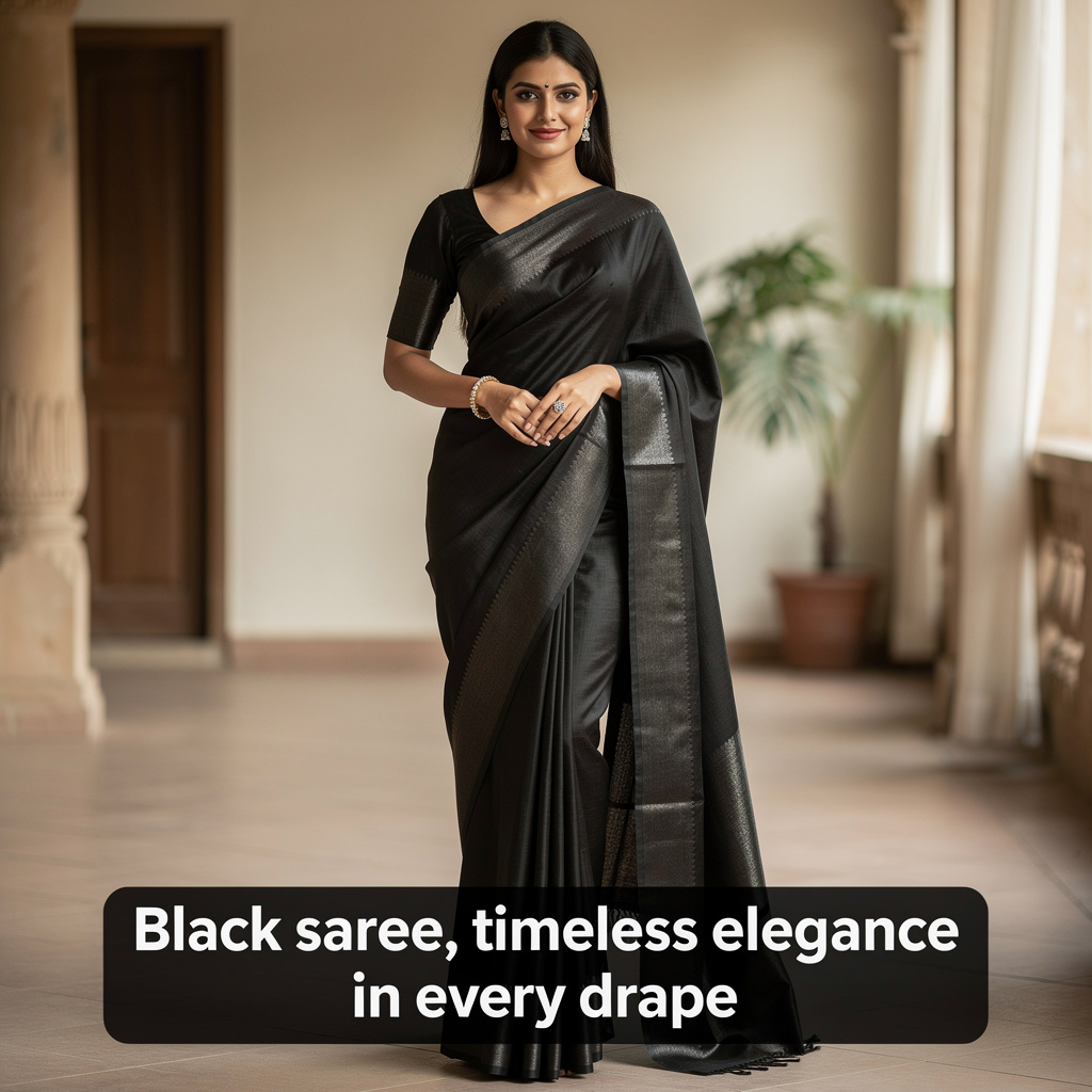 Black saree captions