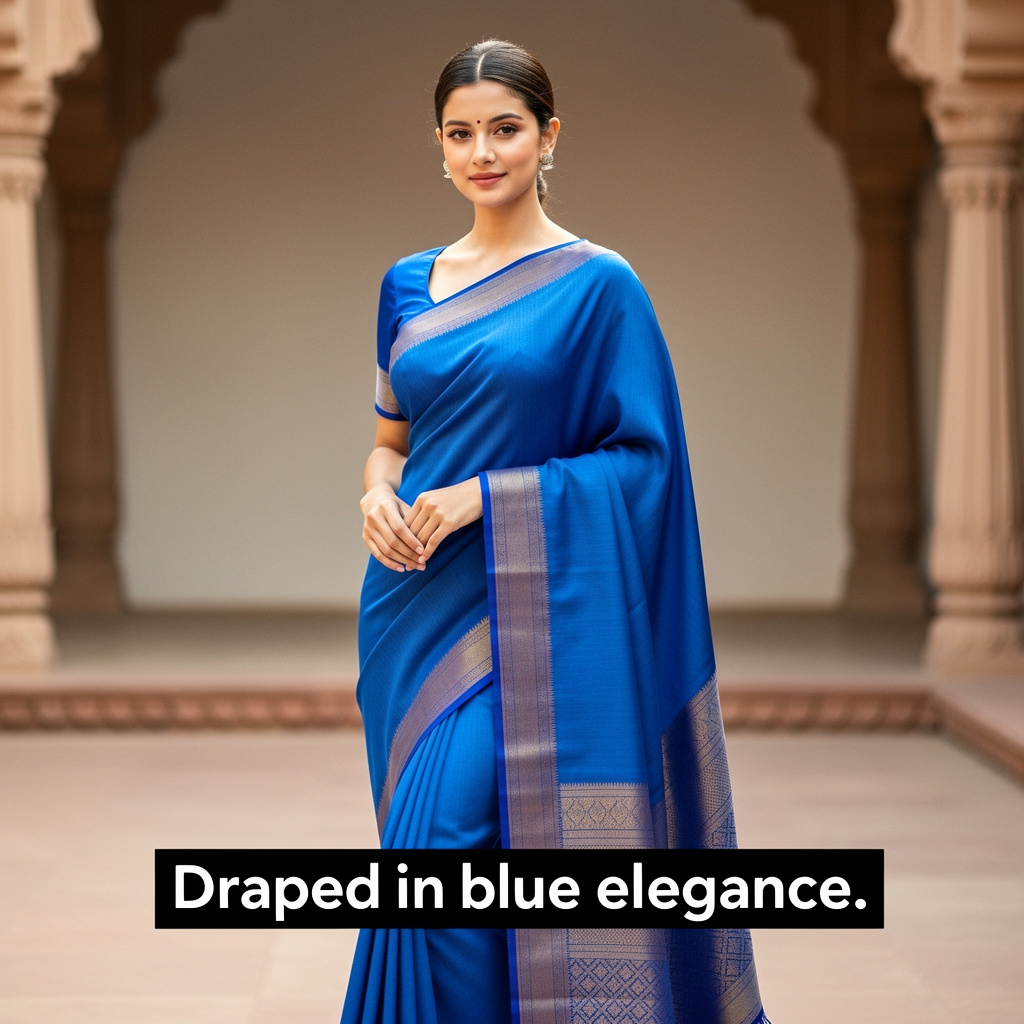 Blue saree captions