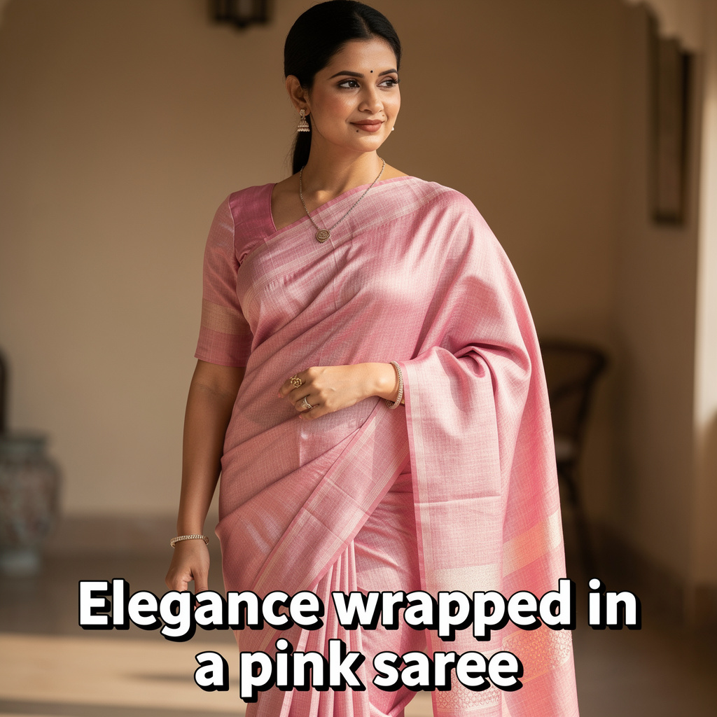 Pink saree captions