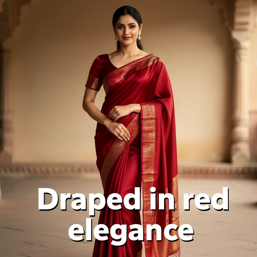 Red saree captions