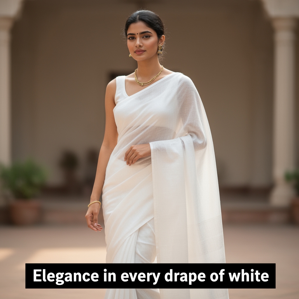 White saree captions
